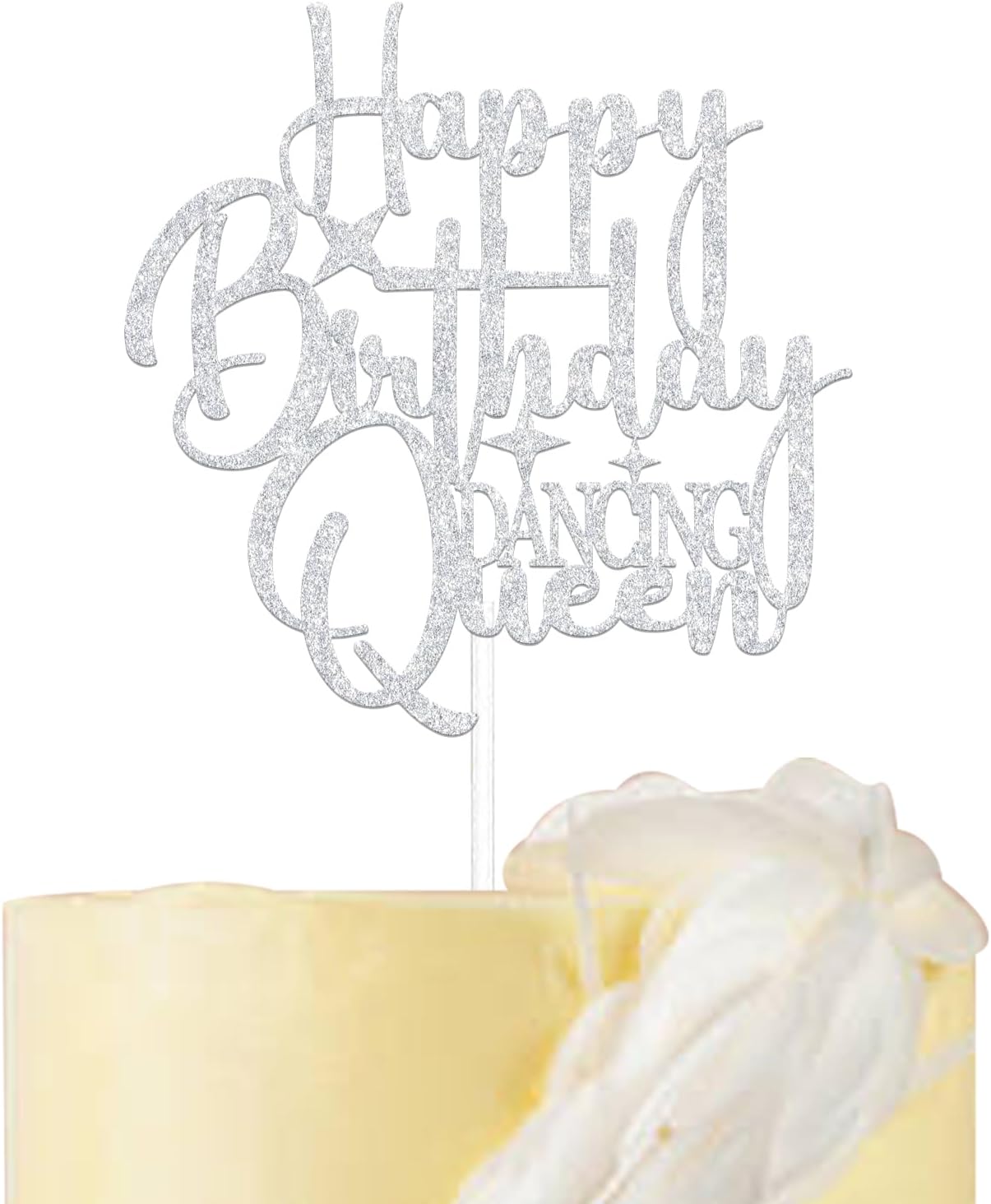 Happy Birthday Dancing Queen Cake Topper Girls Birthday Party Decorations Disco Mama Mia Party Decoration Silver Glitter