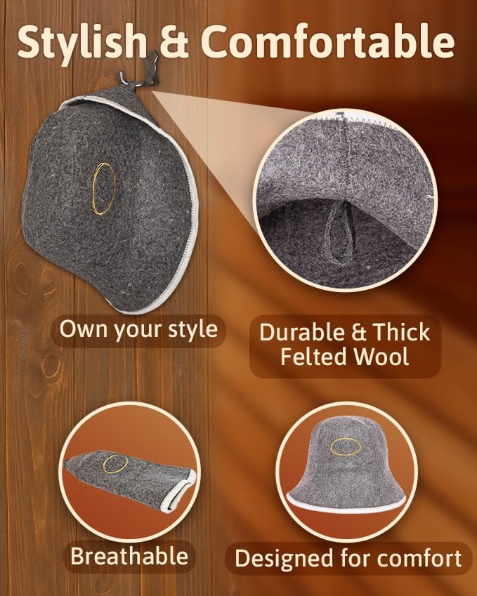 ASKOLD Sauna Hat for Women and Men - Natural Wool Sauna Bucket Cap to Protect Hair, Finnish Felt Banya Hat Sauna Accessories