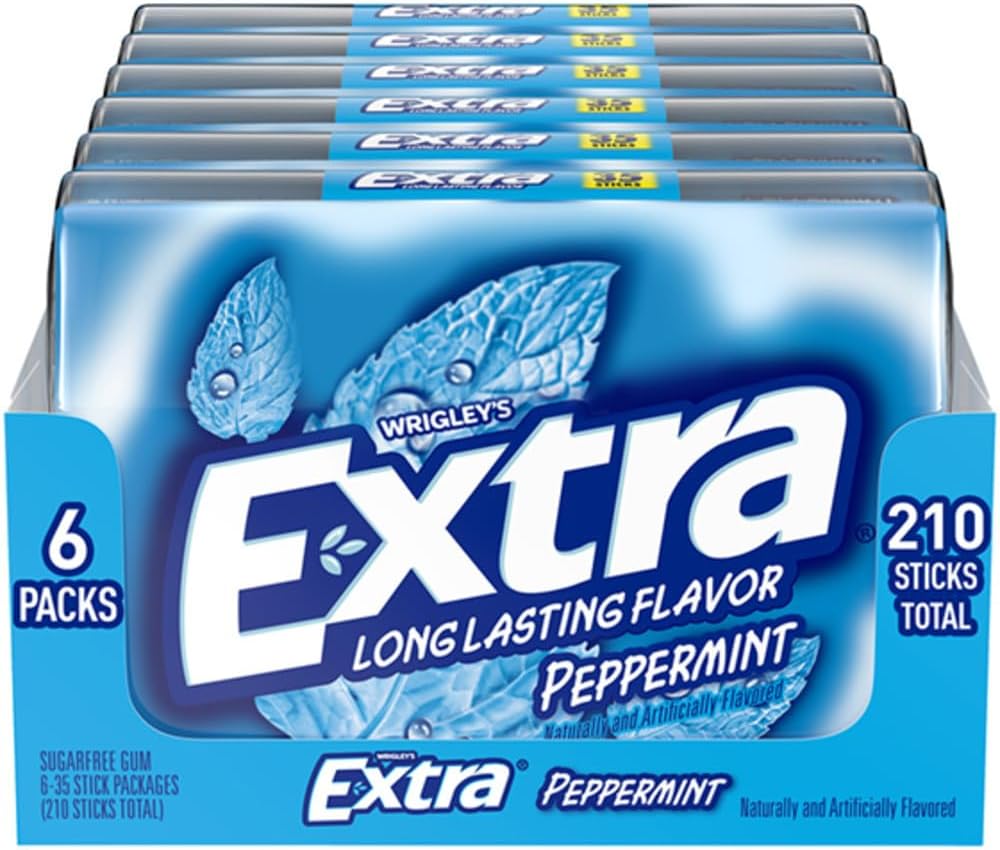 EXTRA Gum Peppermint Sugar Free Chewing Gum Mega Pack, 35 Stick (Pack of 6)