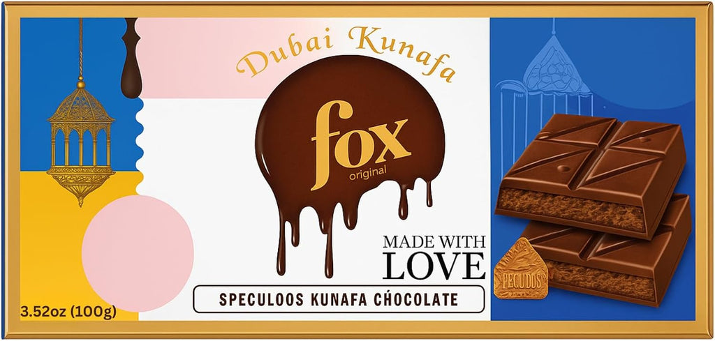 Fox Dessert Speculoos Kunafa Chocolate 100g (3.52 oz), Premium Dubai Fusion Treat with Crispy Kunafa & Rich Milk Chocolate