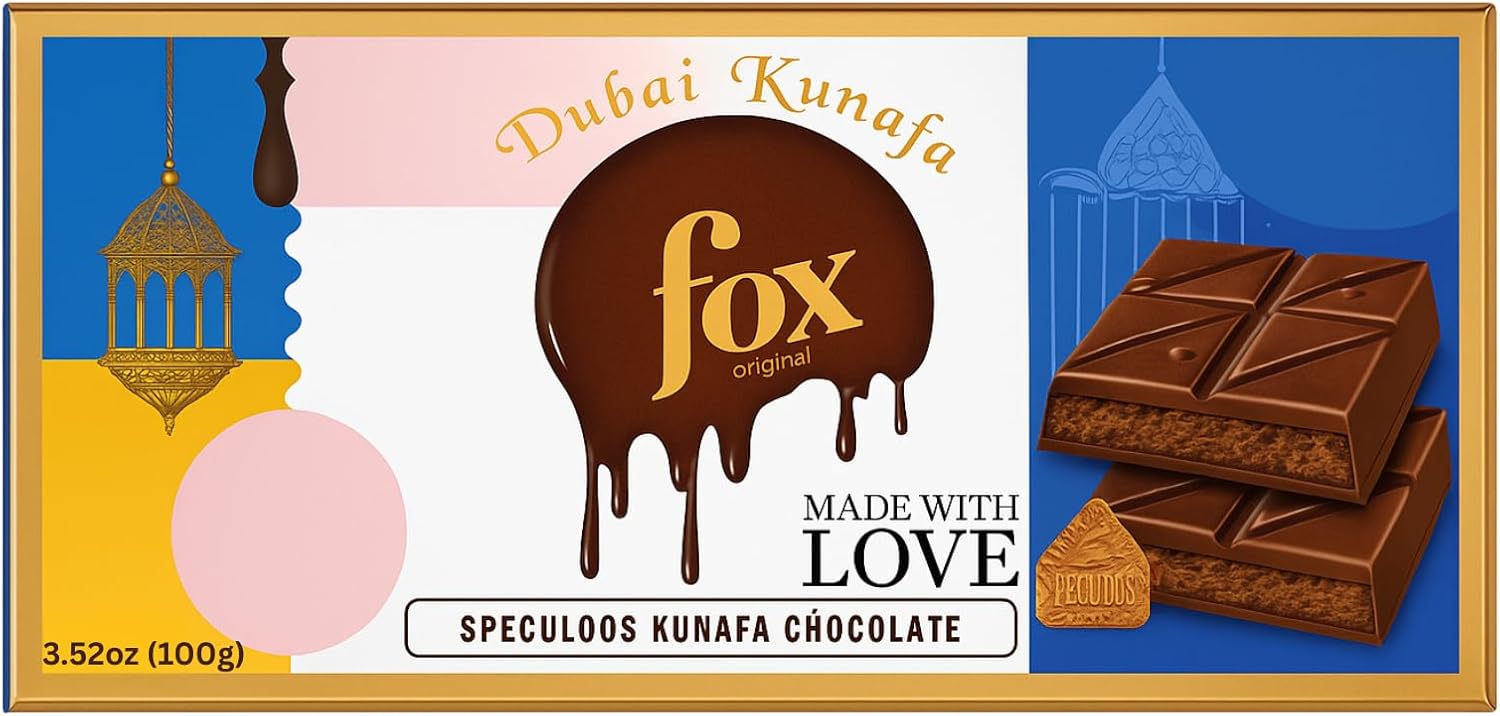 Fox Dessert Speculoos Kunafa Chocolate 100g (3.52 oz), Premium Dubai Fusion Treat with Crispy Kunafa & Rich Milk Chocolate