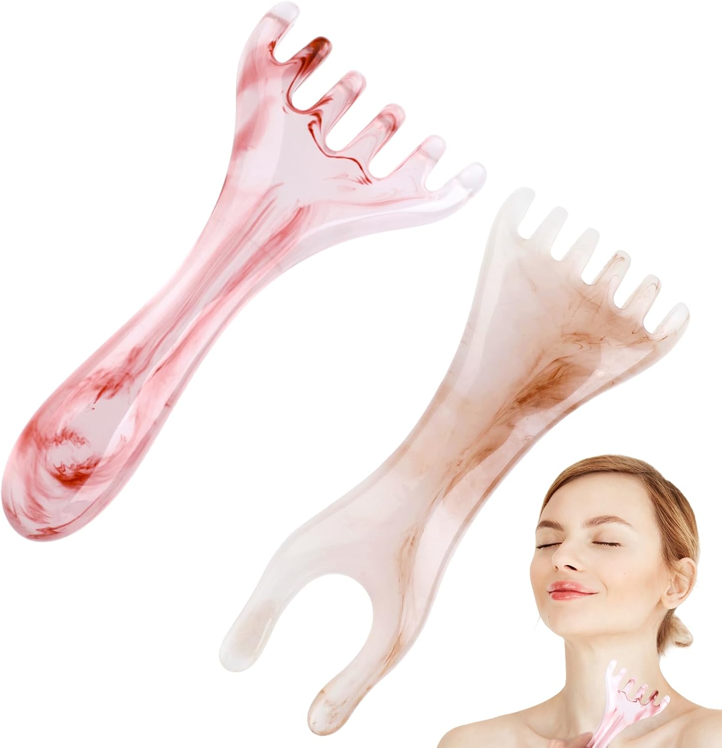 2 Pcs Head Massager Scalp Massager Tool, Six Claw Massage Comb, Multi-Functional Manual Gua Sha Tools Therapy Comb for Relieve Fatigue and Relax the Body（Amber,Gray）