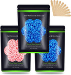 Wax Beads for Hair Removal 10.5 oz (300 g), Auperwel Hard Wax Beads for Sensitive Skin Brazilian, Face, Bikini, Eyebrow, Legs, Painless Waxing Beads for Women Men, 3 packs Wax Kit with 10 Wax Sticks