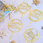 Queekay 12 Pcs Acrylic Happy Birthday Cake Topper Glitter Birthday Cupcake Topper Pick Decorations for Party Cake Desserts Pastries, 6 Styles(Gold)