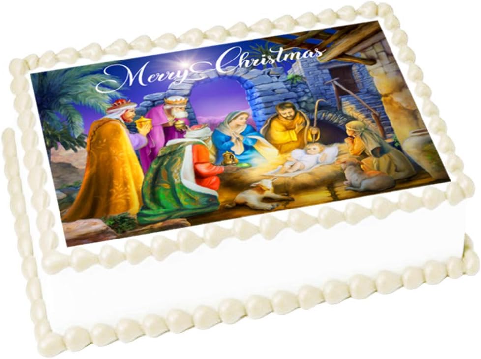 Christmas Nativity 1/4 sheet (10.5 x 8 in.) Edible cake topper image Birthday Party Decoration.