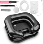 Inflatable Shampoo Basin, Loc Detox Tub for Dreads, Shampoo Buddy Bowl for Bedridden, Disabled,Injured with 2.5 GL Portable Water Shower Bag（Black）