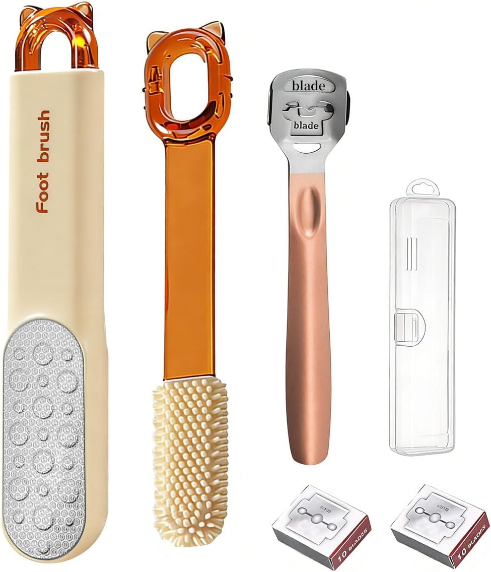 Dual-Sided Foot File-Callus Shaver with 21 Blades-Stainless Steel Foot Callus Remover & Foot Scrubber for Removing Calluses, Aged Keratin, Hard Dead Skin-Heel Scraper Pedicure Tool Kit