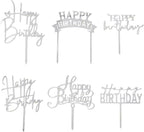 Silvery Acrylic Birthday Cake Toppers - 6pcs Happy Birthday Toppers for Girls' Party Decorations