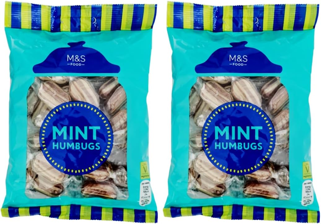 M&S Mint Humbugs, 225g, 2 Pack, Traditional British Boiled Sweets with Toffee Center, Vegetarian, Made in UK