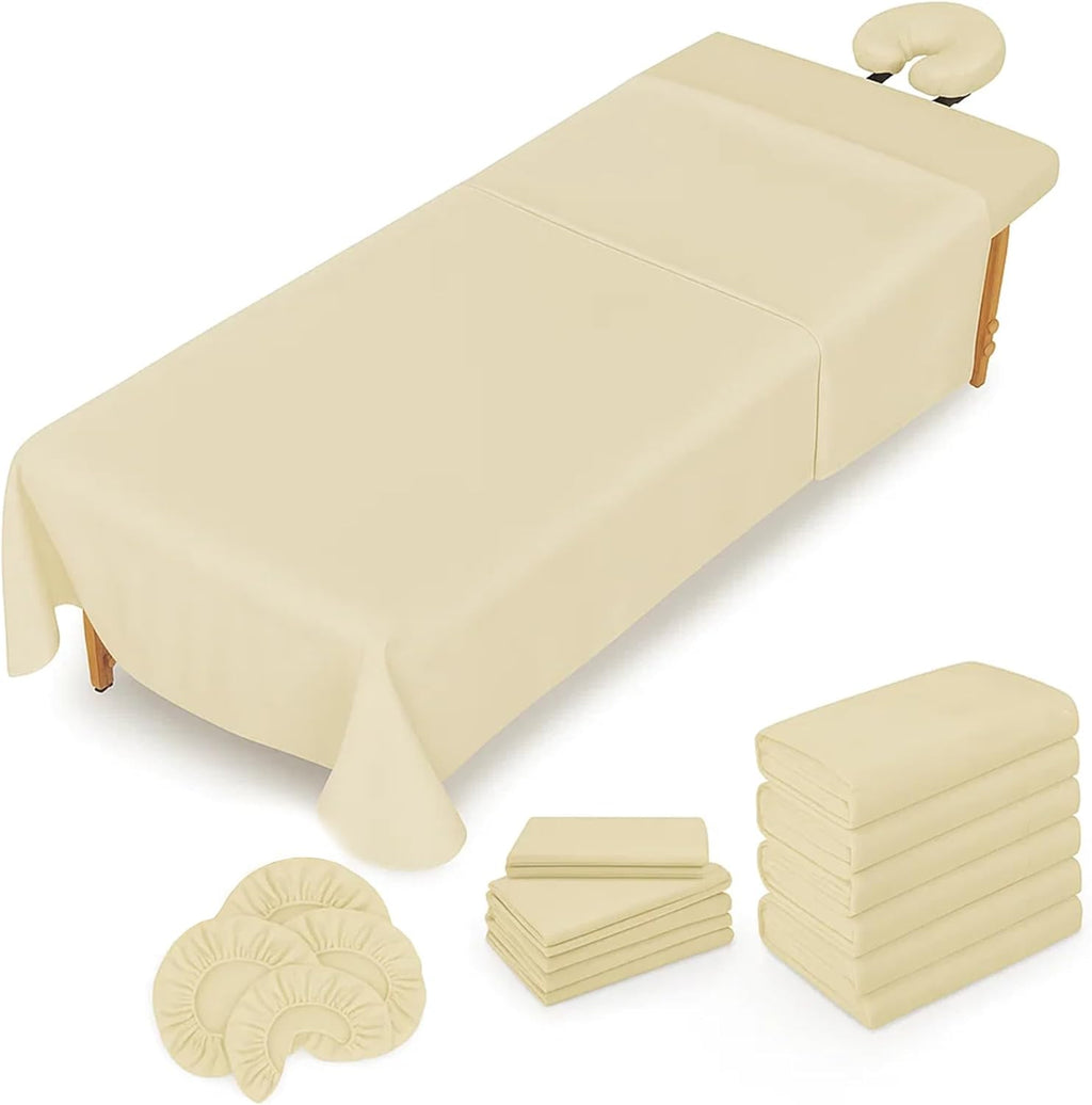 Massage Table Sheets Set – 3 Piece 4 Set, Microfiber Spa Bed Sheets, Cotton-Feel Massage Bed Cover, Wrinkle & Oil Resistant, Soft Accessories for Estheticians – Natural