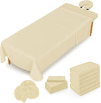 Massage Table Sheets Set – 3 Piece 4 Set, Microfiber Spa Bed Sheets, Cotton-Feel Massage Bed Cover, Wrinkle & Oil Resistant, Soft Accessories for Estheticians – Natural