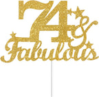 74 & Fabulous Cake Toppers Gold Glitter, Happy 74th Birthday Cake Topper Cheers to 74 Years Old Bday Decoration, Seventy-four and Fabulous Cake Decorations for 74 Birthday Anniversary Party