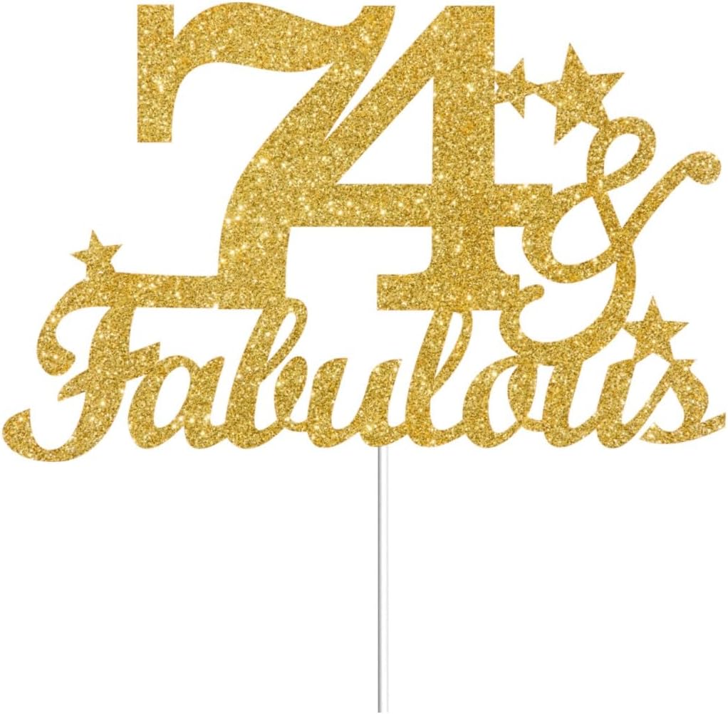 74 & Fabulous Cake Toppers Gold Glitter, Happy 74th Birthday Cake Topper Cheers to 74 Years Old Bday Decoration, Seventy-four and Fabulous Cake Decorations for 74 Birthday Anniversary Party