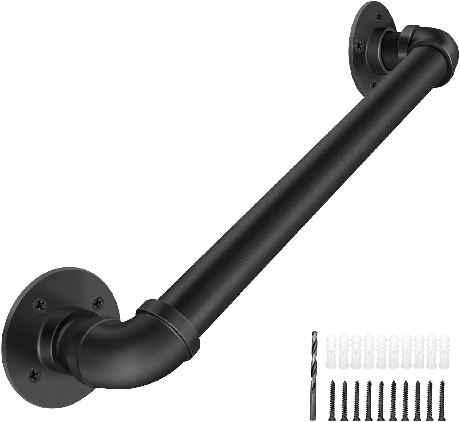 Wall Handrail 2FT/60CM,Industrial Staircase Railing 1.25 Inch Tube Diameter,Galvanized Pipe Handrails for Indoor Stairs with Wall Mount Support,for Wall Mounted Stairway Handrail