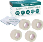 Clear Medical Tape Waterproof, 4 Rolls- 1 inch x 10 yds + 10 pc Gauze Pads - Hypoallergenic Surgical Tape for Wound Care, Dressings & Face, First Aid Waterproof Bandage for Sensitive Skin