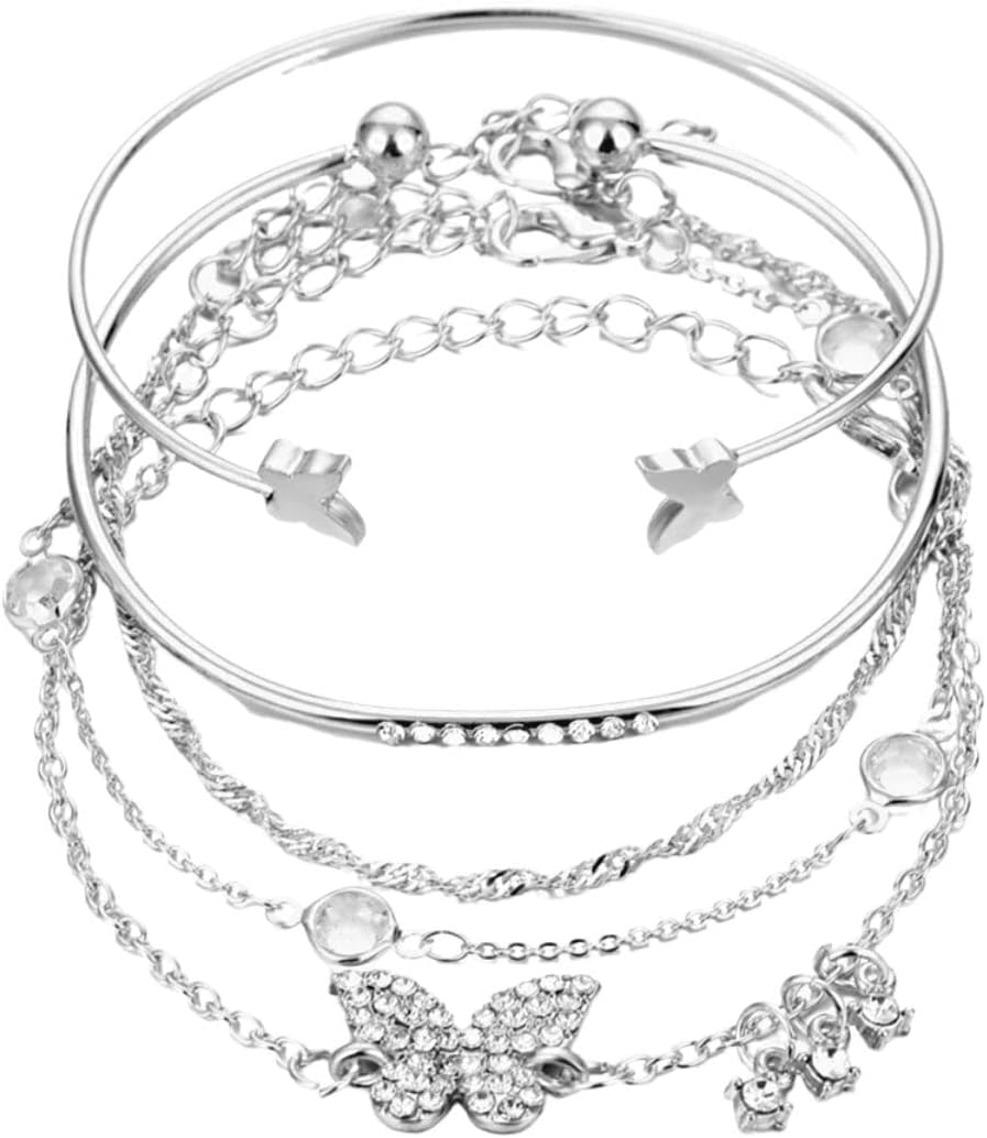 Fuqimanman2020 Bohemian 5pcs Butterfly Crystal Bangle Set Butterfly Open Bracelet for Women