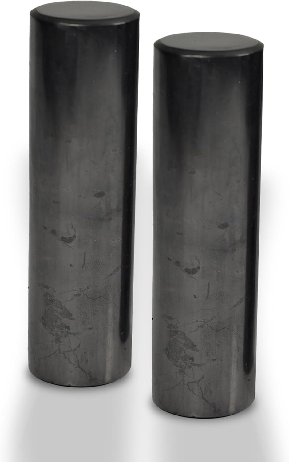 Shungite World 2 pcs Authentic Shungite Harmonizers Polished Cylinders Set Chakra Healing Protection Crystals for Grounding Shungite Stones for Meditation Therapy Negative Energy Protection