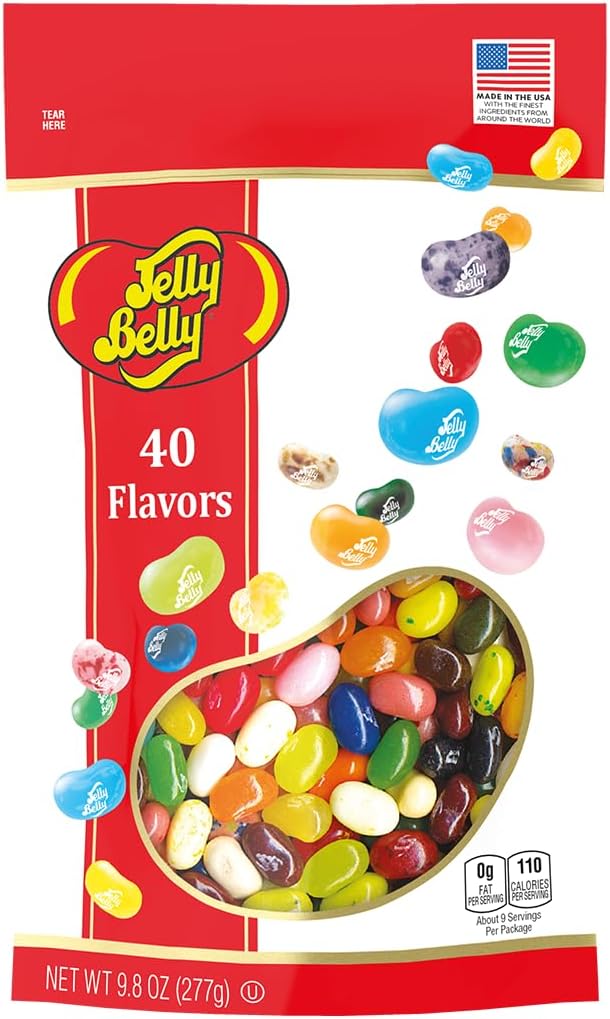 Jelly Belly 40 Assorted Jelly Beans, Resealable 9.8 Ounce Pouch Bag - 40 Assorted Flavors - Kosher, Fat Free Candy