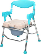 2 in 1 Bedside Commode Chair, Padded Shower Chair with Backrest and Armrests, Suitable for Elderly Women and Pregnant (D)