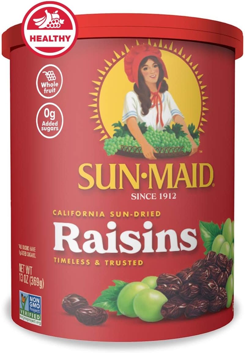 Sun-Maid California Sun-Dried Raisins - 13 oz Resealable Canister - Dried Fruit for Healthy Snacks, School Lunches, and Natural Sweeteners