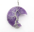 Plated Wire Wrap Tree of Life Crescent Moon Opalie Opal Pendant Green Aventurine,Amethysts