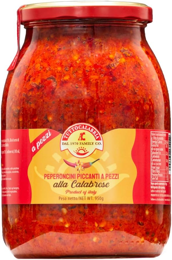TUTTOCALABRIA Crushed Calabrian Chili Pepper, Paste/Spread, 33.5 oz Club Pack Size, All Natural, Non-GMO, Product of Italy