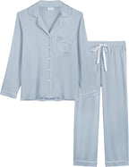 Cherrydew Women Bamboo Viscose Pajama Sets Super Soft Comfy Breathable Cooling Sleepwear Long Sleeve Button Down Loungewear