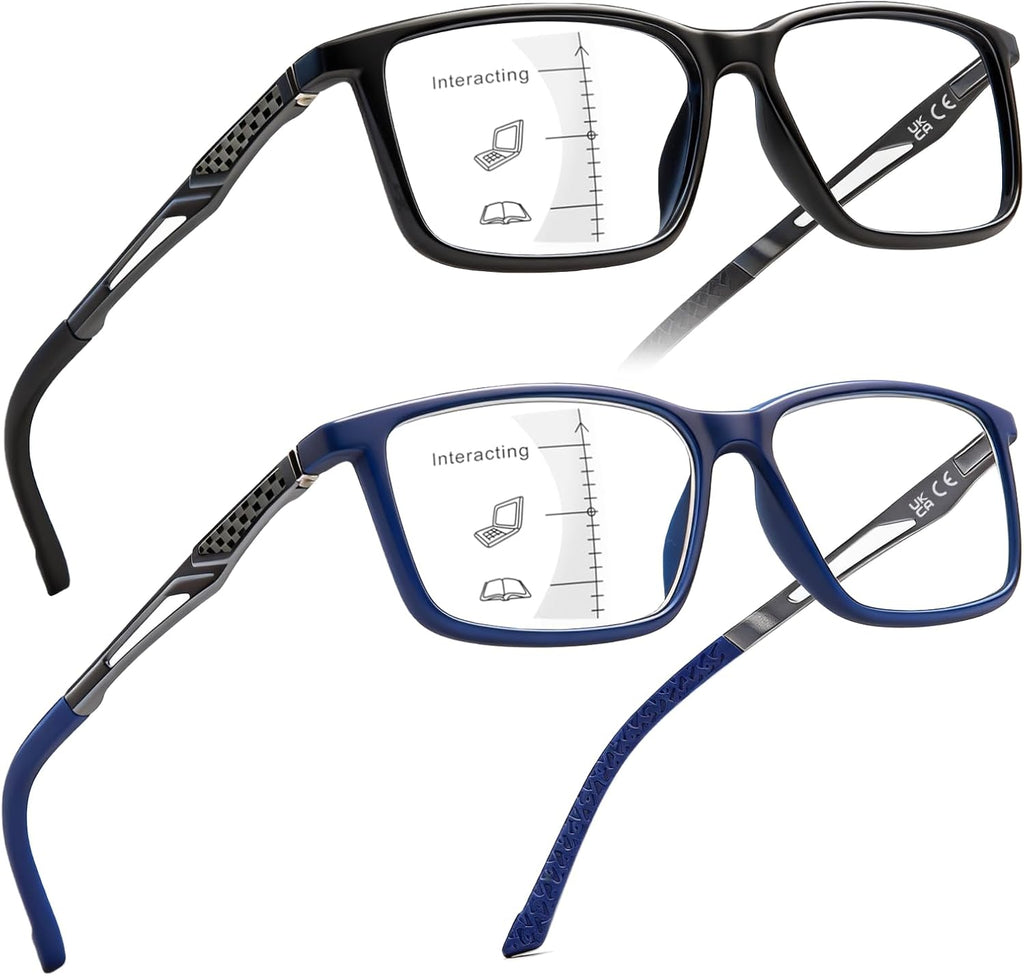 JO 2Pack Progressive Multifocus Reading Glasses Men Women Metal Al-Mg Computer Readers Office No Line TR90 Lightweight Frame