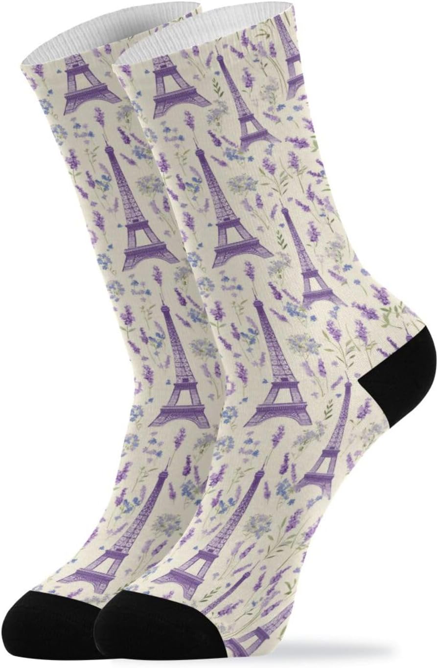 Wusikd Eiffel Tower Socks for Women and Men Bonjour Paris Long Socks for Athletic Running 1