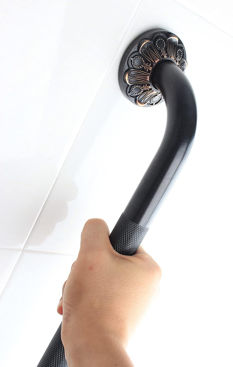 16" Bathroom Anti-Slip Grab bar, Bathtub Textured Shower Bar, Home Saftey Armrest, Toilet Hand Rail, Oil Rubber Bronze Finish