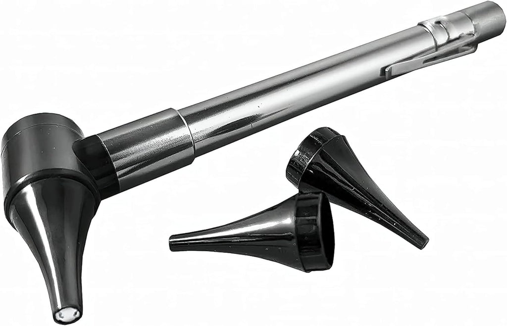 Third Generation Dr Mom Slimline Stainless LED Pocket Otoscope with Soft White Natural Hue Light Spectrum in Clamshell Packaging