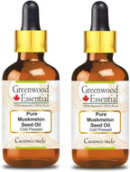 Greenwood Essential Pure Muskmelon Seed Oil (Cucumis melo) with Glass Dropper Cold Pressed (Pack of Two) 100ml X 2 (6.76 oz)