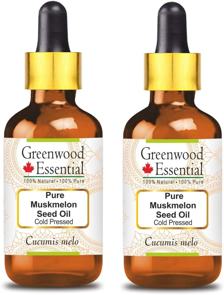 Greenwood Essential Pure Muskmelon Seed Oil (Cucumis melo) with Glass Dropper Cold Pressed (Pack of Two) 100ml X 2 (6.76 oz)