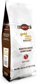 Eurocaf Blend Gold 100% Arabica, Whole Bean Coffee, Medium Roast, 2.2 Ib, Original Italian Coffee (Pack of 1)