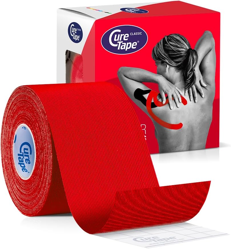 CureTape Classic | Kinesiology Tape for Muscle & Joint Pain | Elastic Therapeutic Tape | Waterproof Athletic Tape | Medical K Tape (Red)