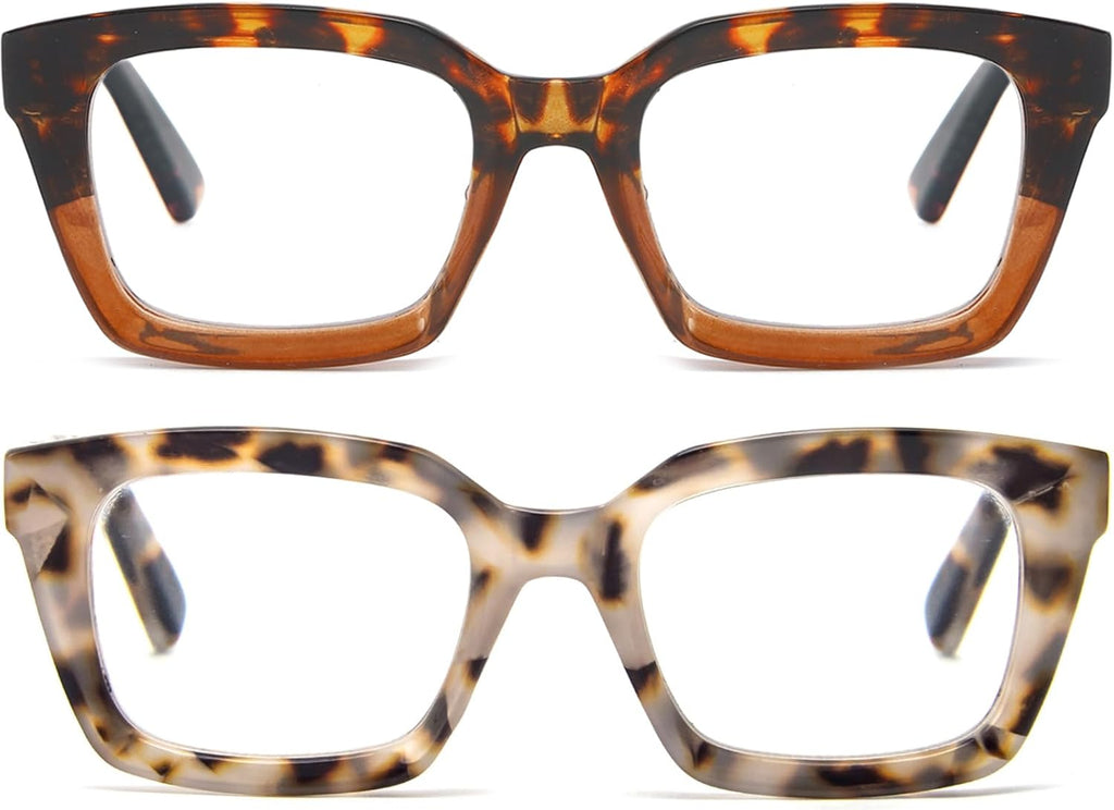REAVEE 2 Pack Oprah Style Oversized Reading Glasses for Women Men Blue Light Blocking, Ladies Stylish Retro Square Large Computer Readers (Leopard/Tea Leopard 2.0x)