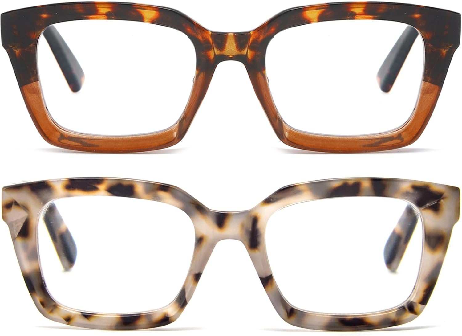 REAVEE 2 Pack Oprah Style Oversized Reading Glasses for Women Men Blue Light Blocking, Ladies Stylish Retro Square Large Computer Readers (Leopard/Tea Leopard 2.0x)