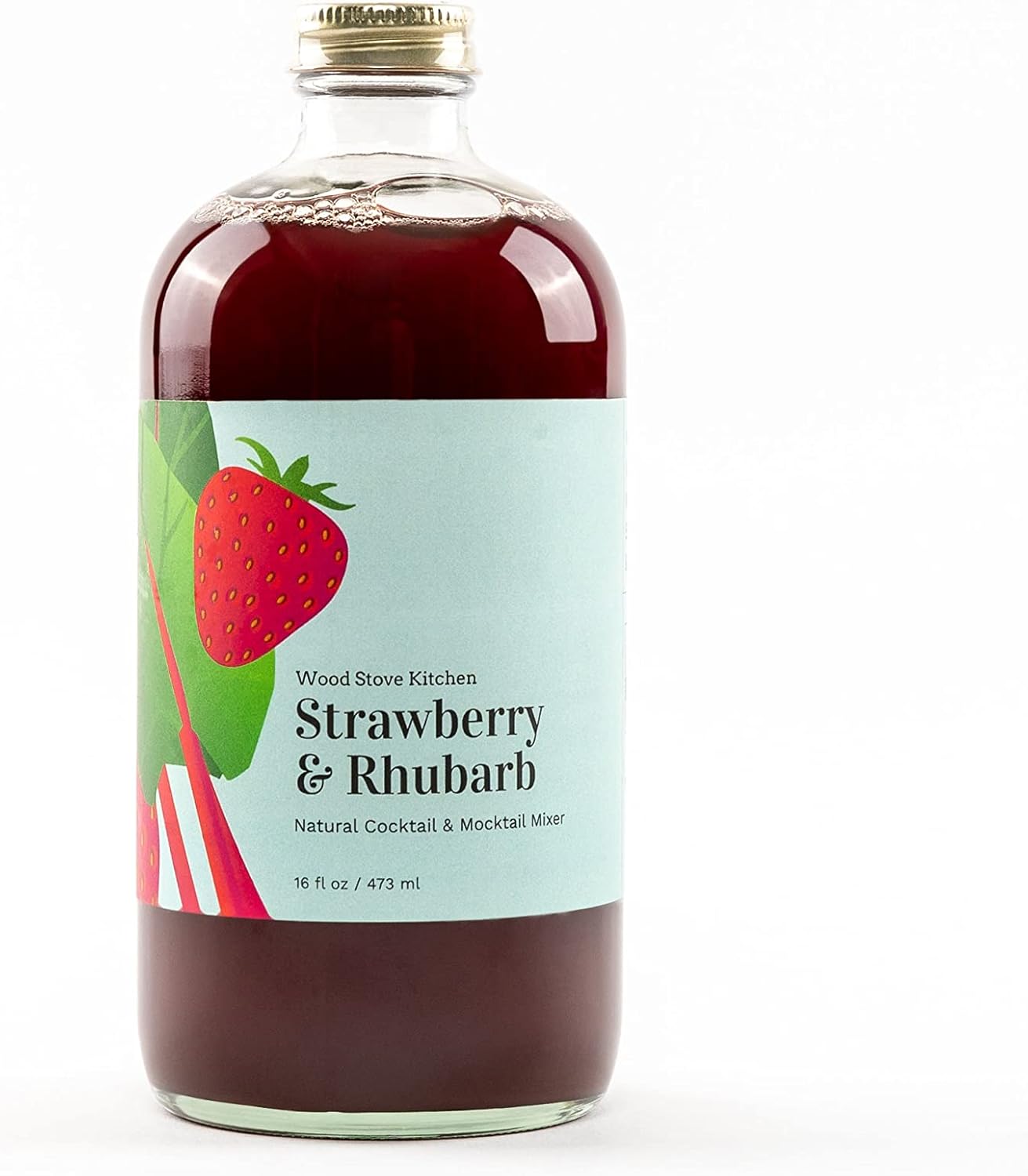 Wood Stove Kitchen - Strawberry & Rhubarb Mix | Cocktail & Mocktail Mixer - Natural Craft Syrup with Tasty Flavors - Concentrated & Alcohol Free - Aromatic, Honey, 16 oz.