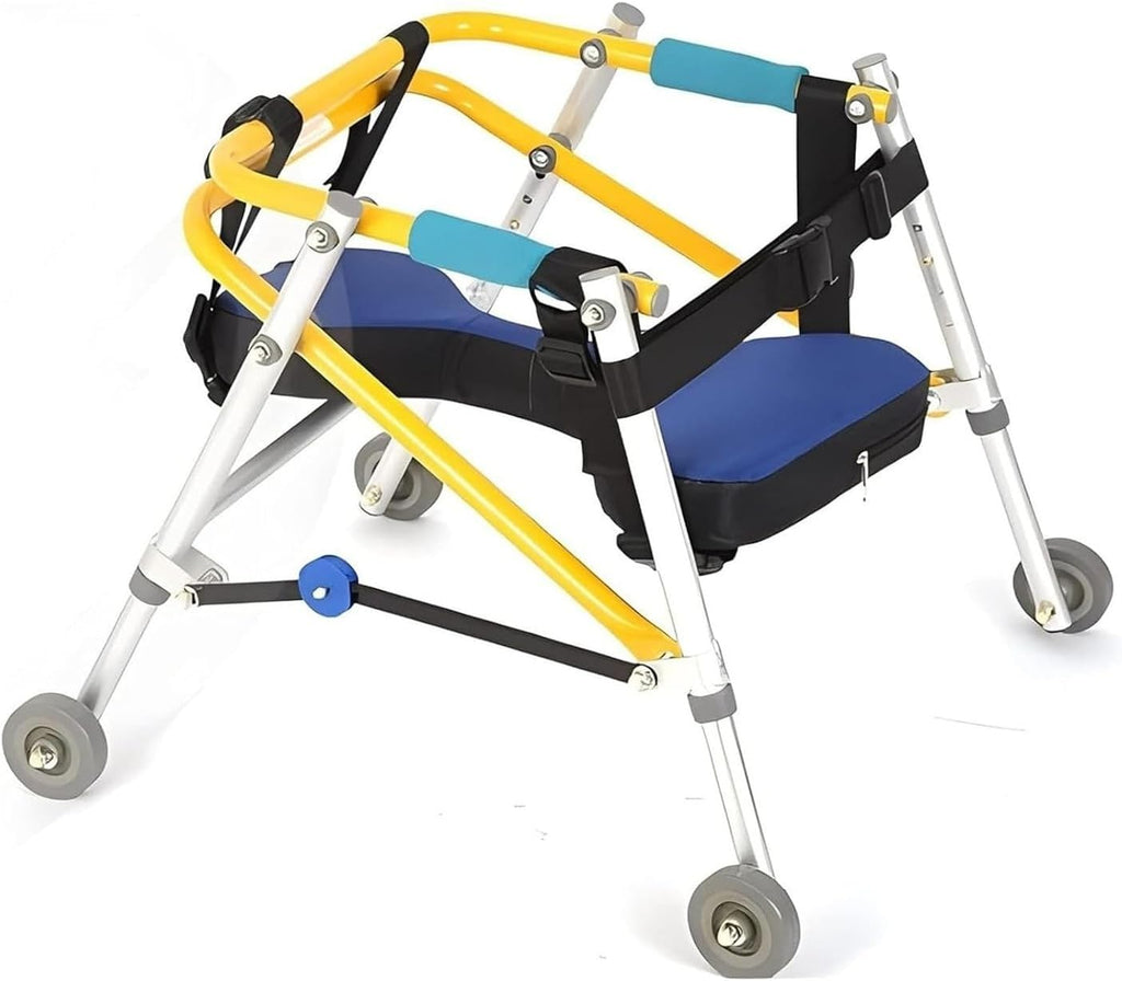 Lightweight Aluminum Rollator Disabled Walking Aids,Foldable 4 Wheels Height Adjustable Walking Frames Assist, Walkers/Standing Walking Aid , For 90-150cm Child Rehabilitation Walking(X-Large) ﻿ ﻿(Lar