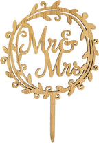 "yueton Mr & Mrs Wooden Cake Topper, Chic Rustic Style Wedding Engagement Cake Topper, Mr and Mrs Wreath Cake Decoration, Wedding Anniversary Party Supplies - with a Gift Box"