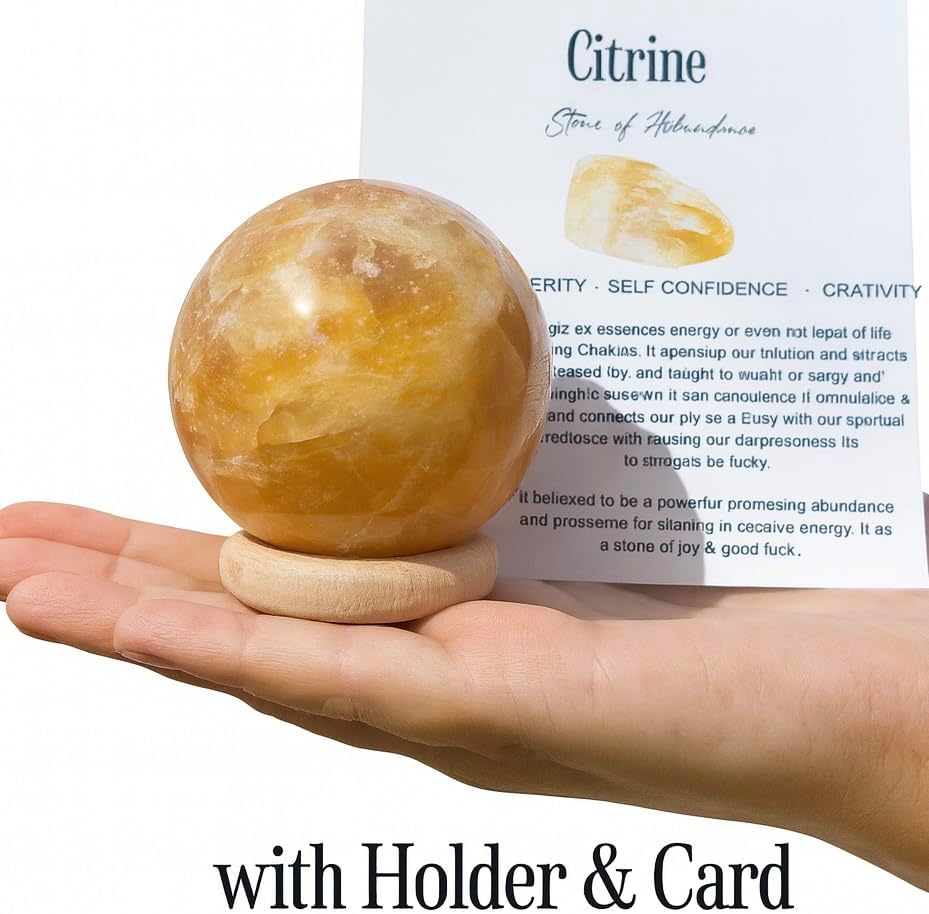 3-Inch Citrine Crystal Ball – Natural Healing Crystal Sphere for Abundance, Manifestation, Meditation, and Positive Energy Decor