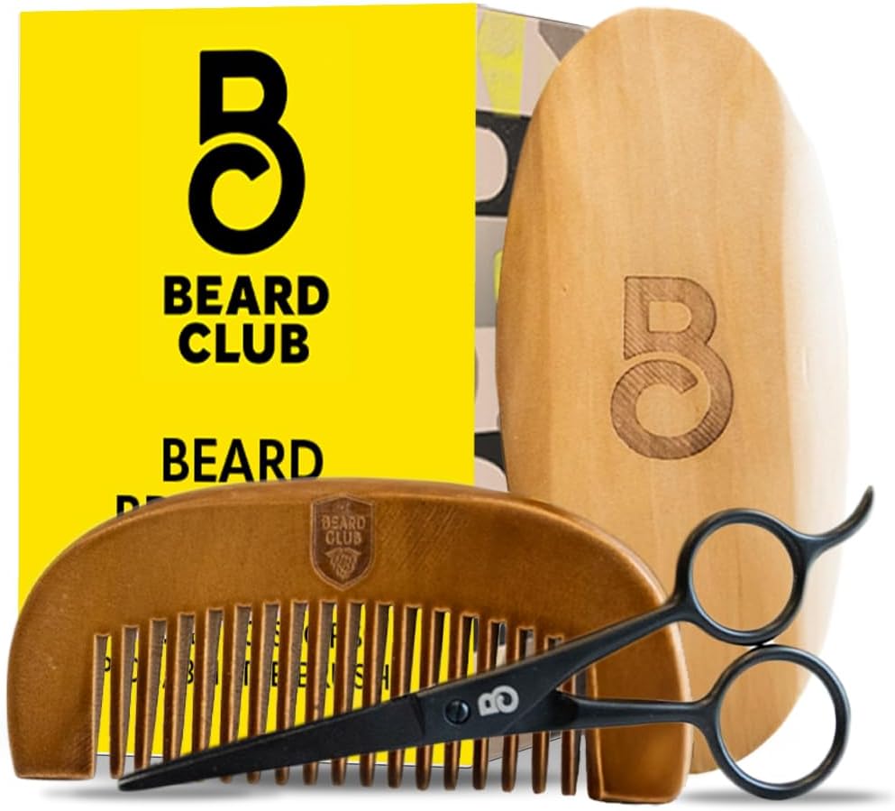 The Beard Club Brush, Comb and Scissors Grooming Kit for Men's Beards and Mustaches Gift Set
