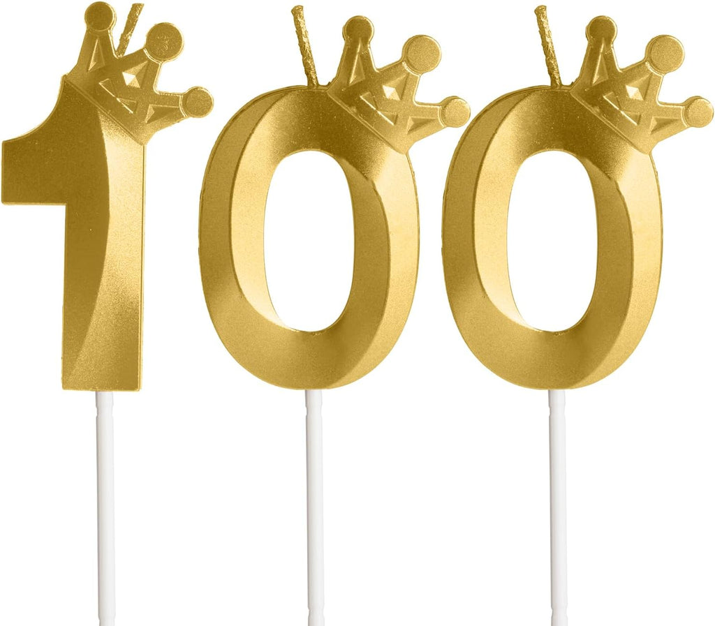 One Hundred Metallic Gold 100 Birthday Candle, 100th Candle for Cake,100th Cake Topper,Birthday Party Anniversary Celebration Decoration Supplies for Men Women Kids Birthday Decor