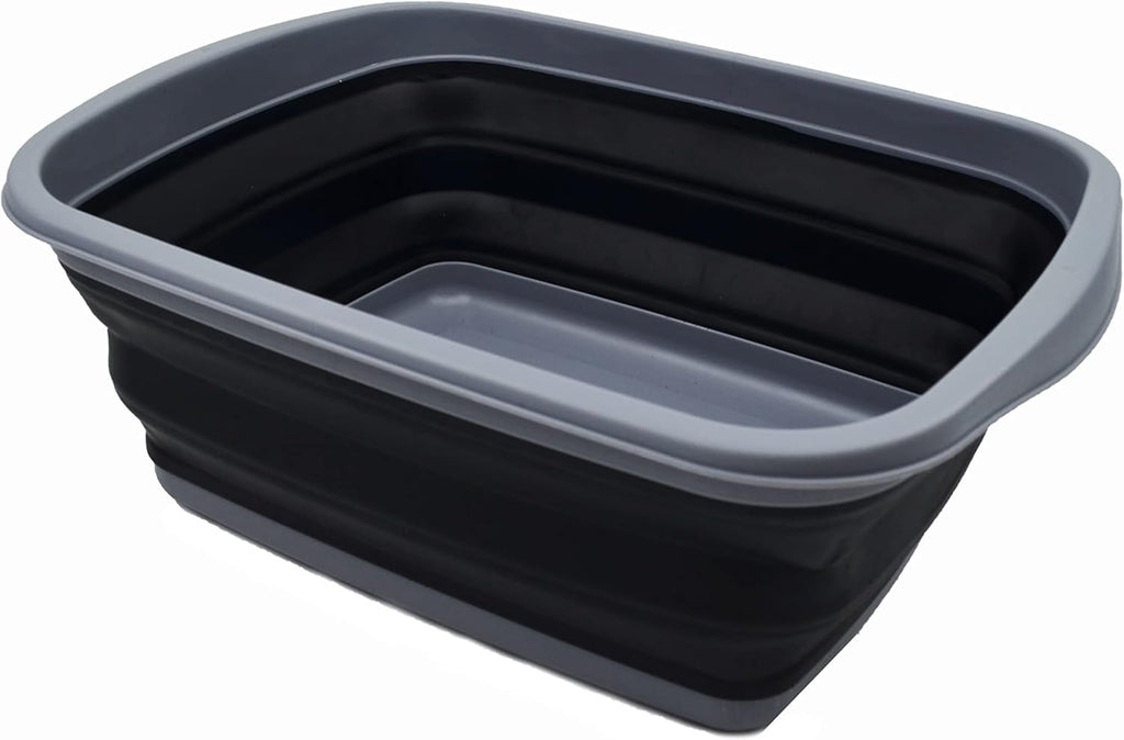 SAMMART 10L (2.6 Gallons) Collapsible Tub - Foldable Dish Tub - Portable Washing Basin - Space Saving Plastic Washtub (Dark Grey/Black, 1)