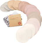 Organic Nursing Pads - 14 Washable Breast Pads for Breastfeeding, Wash Bag, Viscose Derived from Bamboo Reusable Nipple Covers for Breastfeeding Essentials, Soft & Absorbent (Neutrals, M 4.6")
