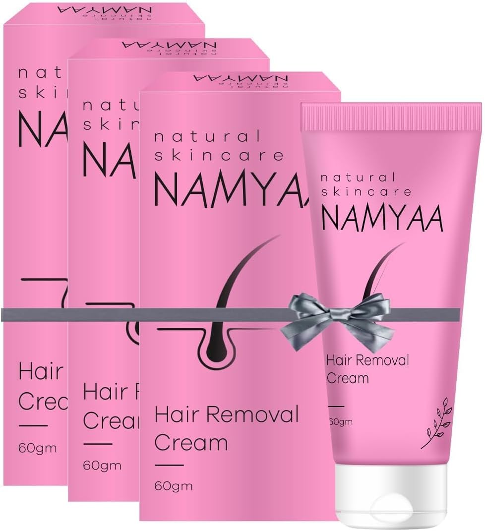 N.a.m.y.a.a. Hair Removal Cream for Intimate Skin with Free Vitamin C Serum, 60 gram, Pack of 3