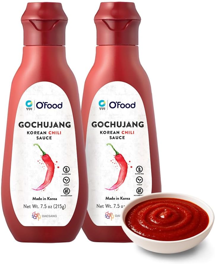 Gochujang Korean Chili Sauce [7.5 oz, Pack of 2] – Medium Hot Squeeze Bottle | Korean Hot Pepper Paste Sauce for Bibimbap, Tteokbokki, Stir-Fry, Noodles, Rice & More – Vegan, Gluten-Free - O’food