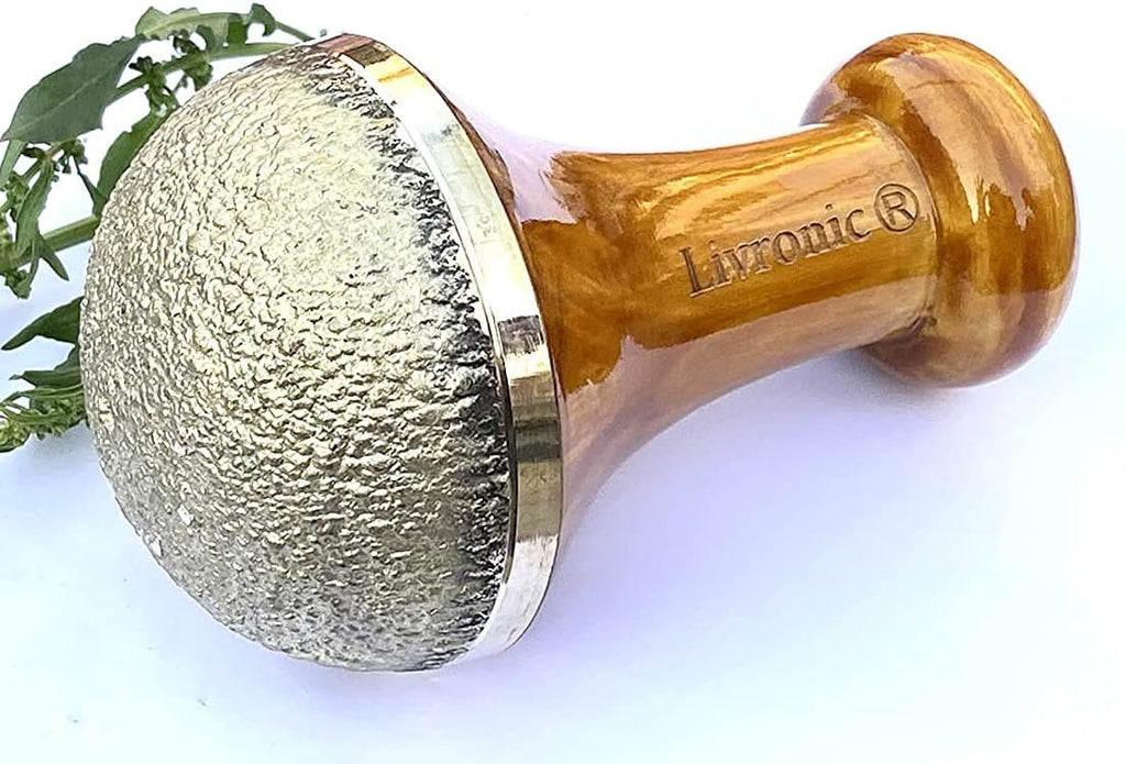 Livronic Bronze Kansa Natural Vatki Cup with Wooden Handle Ayurvedic Detox Foot Massager Relaxation and Deep Cleaning Ancient Indian Technique Ayurvedic Kansa Vatki Foot Massage (Natural)