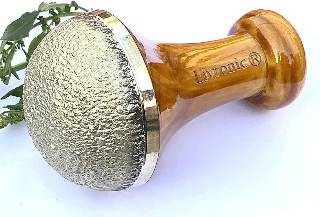 Livronic Bronze Kansa Natural Vatki Cup with Wooden Handle Ayurvedic Detox Foot Massager Relaxation and Deep Cleaning Ancient Indian Technique Ayurvedic Kansa Vatki Foot Massage (Natural)