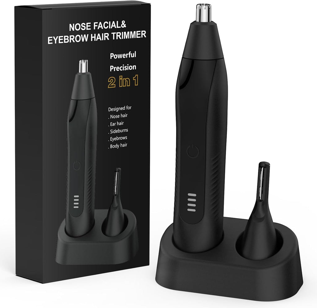 Nose Hair Trimmers for Men,Rechargeable Eyebrow Trimmer 2 in 1 Painless Multifunctional Ear and Nose Hair Trimmer with Dual Edge Blades Portable Design (Black)